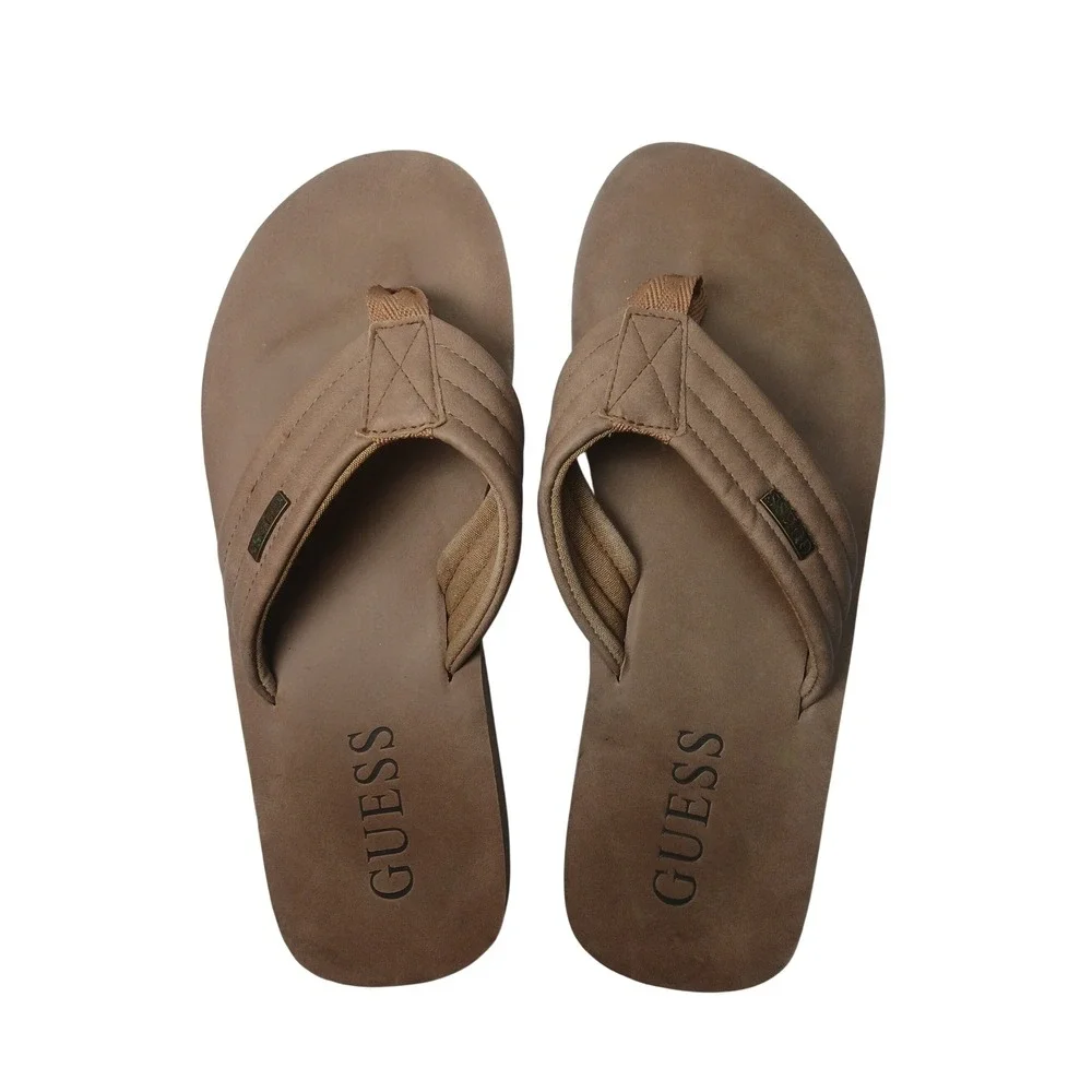 Guess Flip Flop Sandals Mens 11.5-12 Brown Padded Logo Thong Shoes